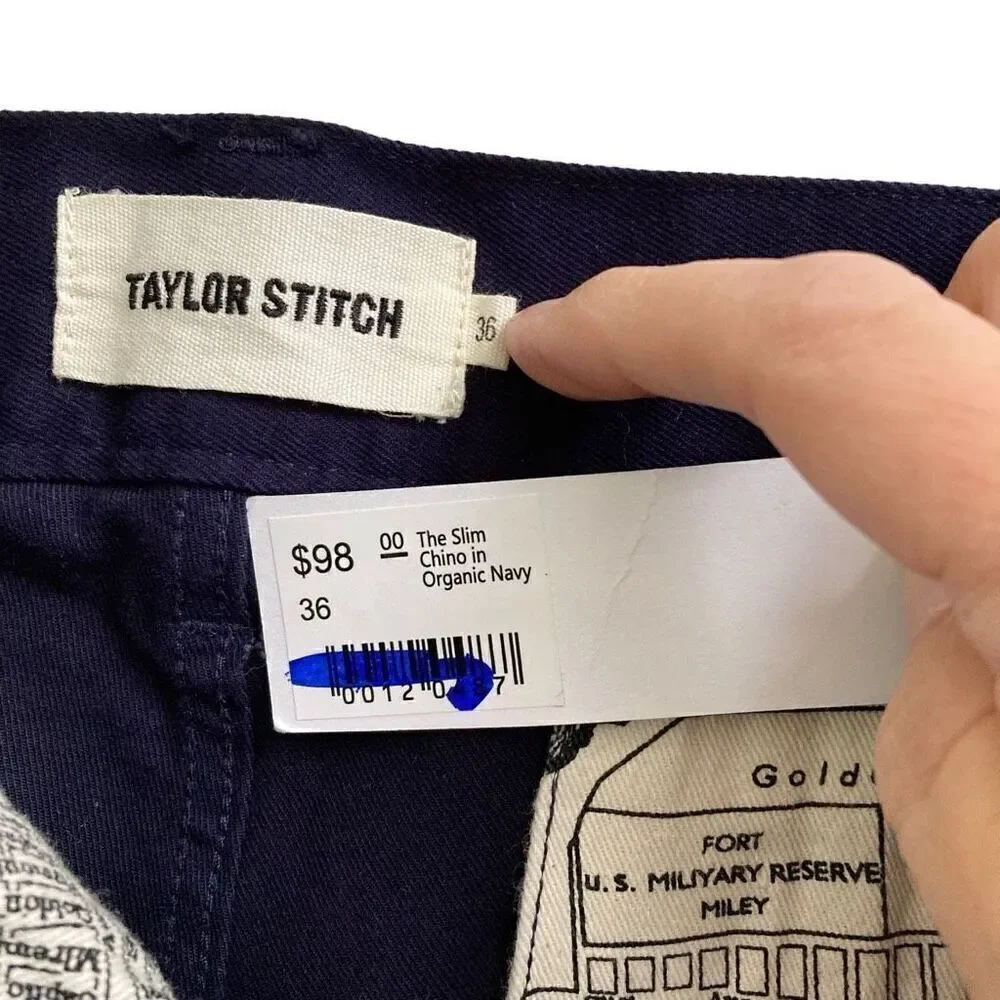 Taylor Stitch‎ The Slim Chino Mens In Organic Navy Blue Pants 30 & 36 NEW